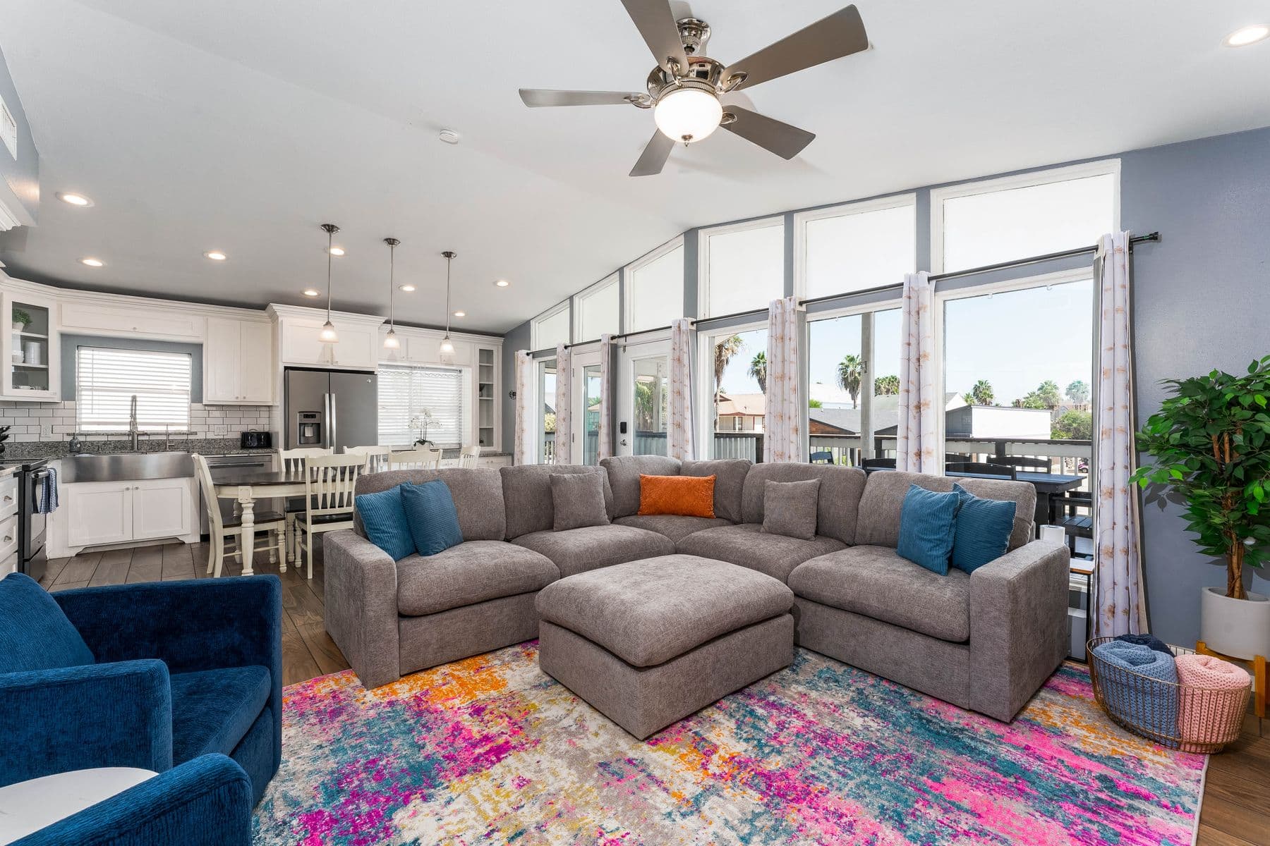 Bright living area with oversized sectional